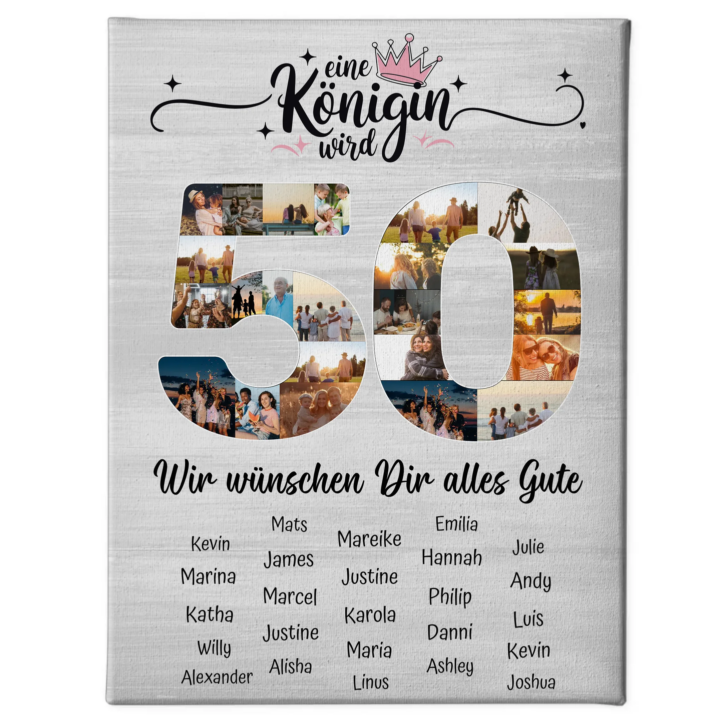 Personalisierte Fotoleinwand mit Unterschriften 50 Geburtstag Eine Königin wird