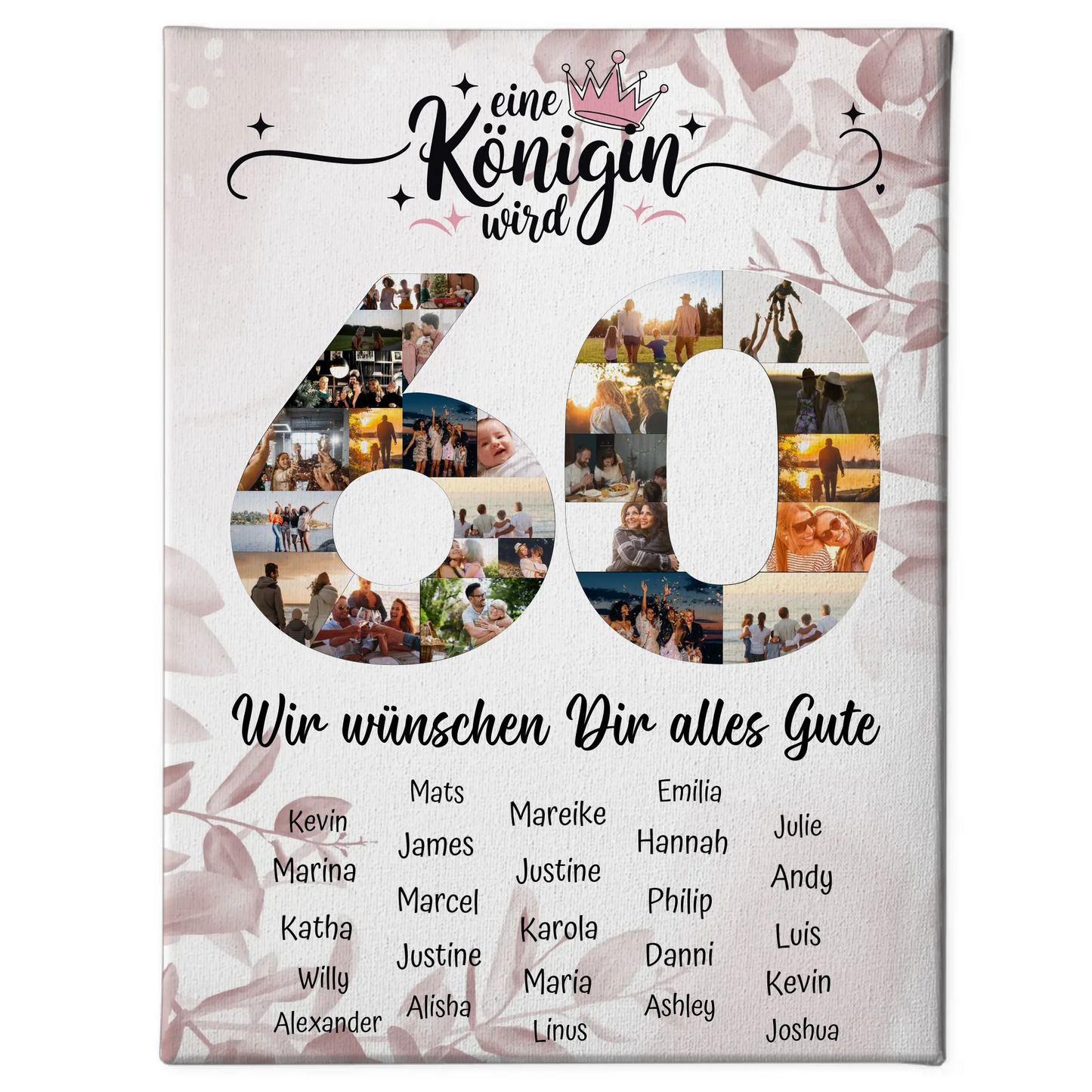 Personalisierte Fotoleinwand mit Wunschtext 60 Geburtstag Eine Königin wird