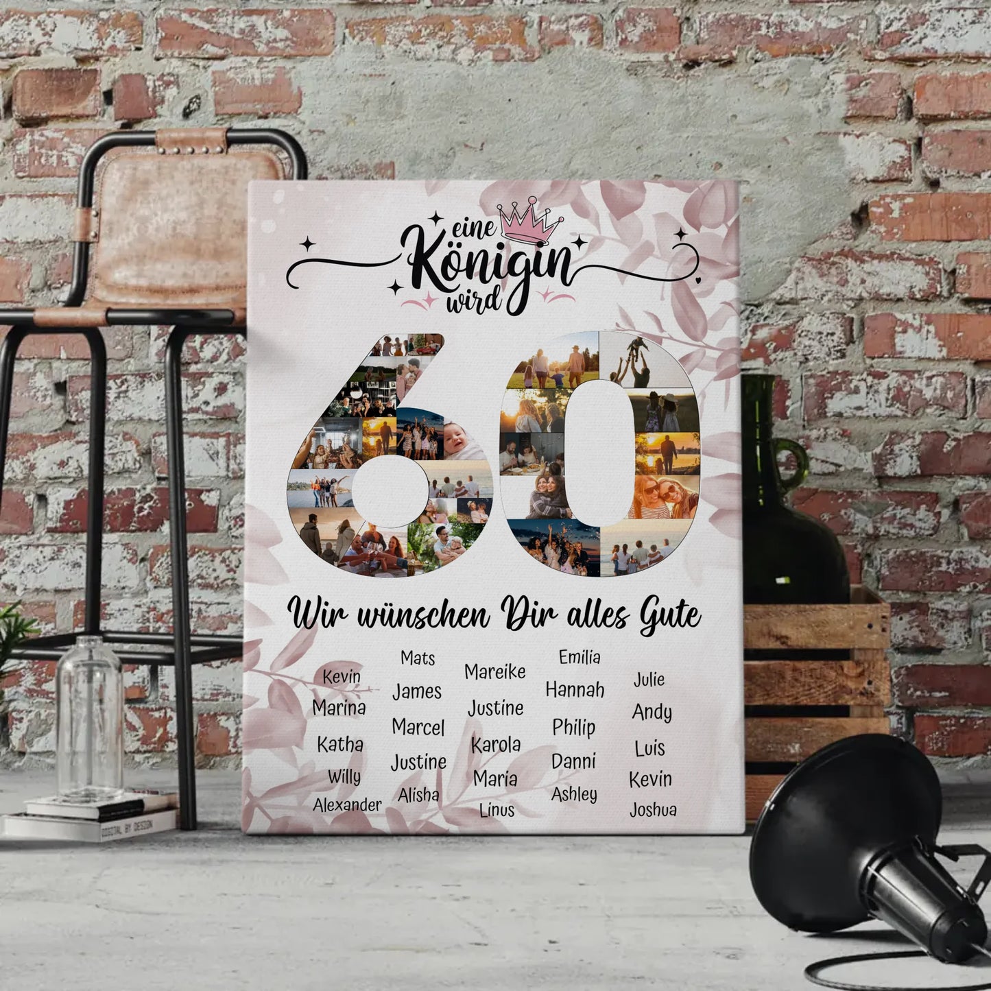Personalisierte Fotoleinwand mit Wunschtext 60 Geburtstag Eine Königin wird