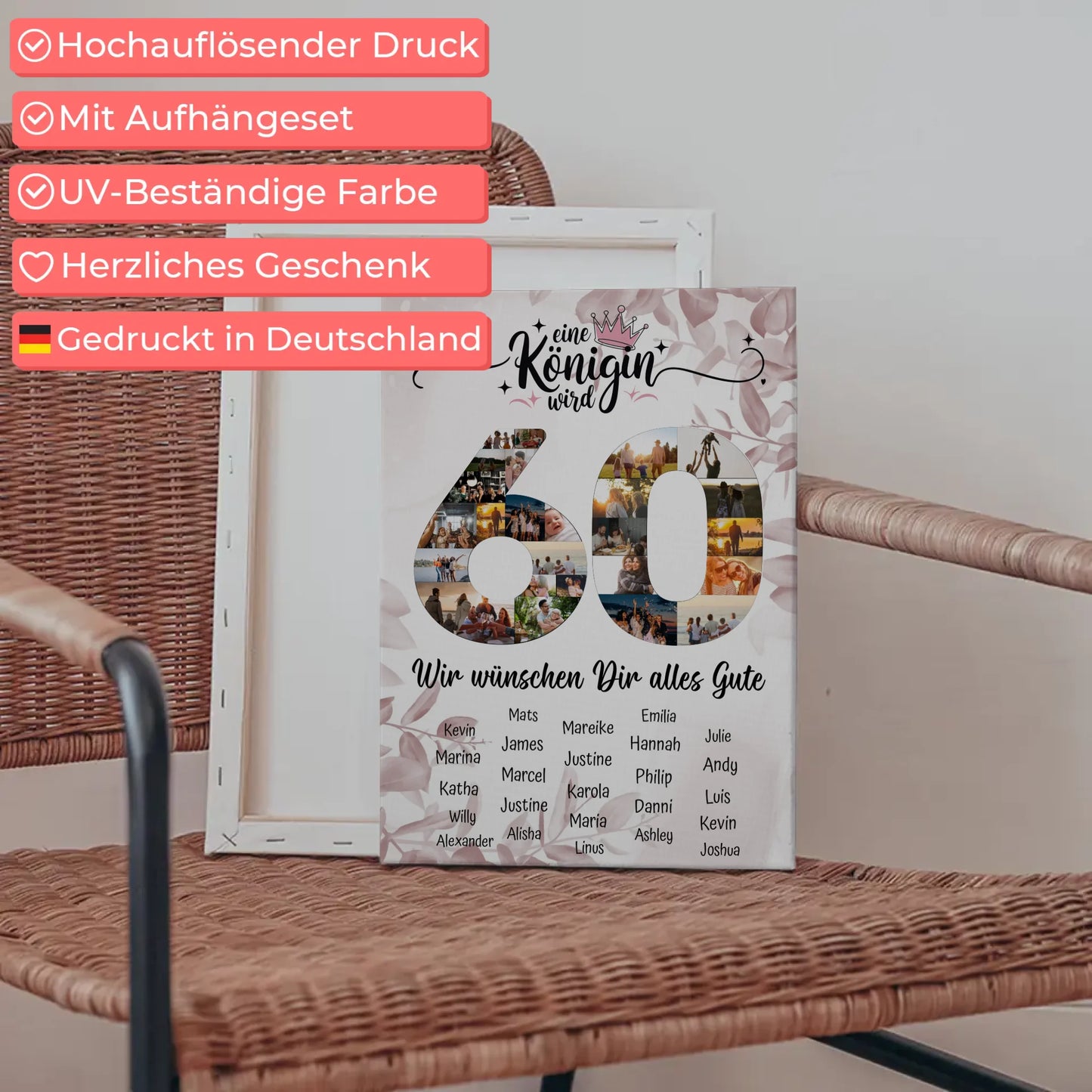 Personalisierte Fotoleinwand mit Wunschtext 60 Geburtstag Eine Königin wird