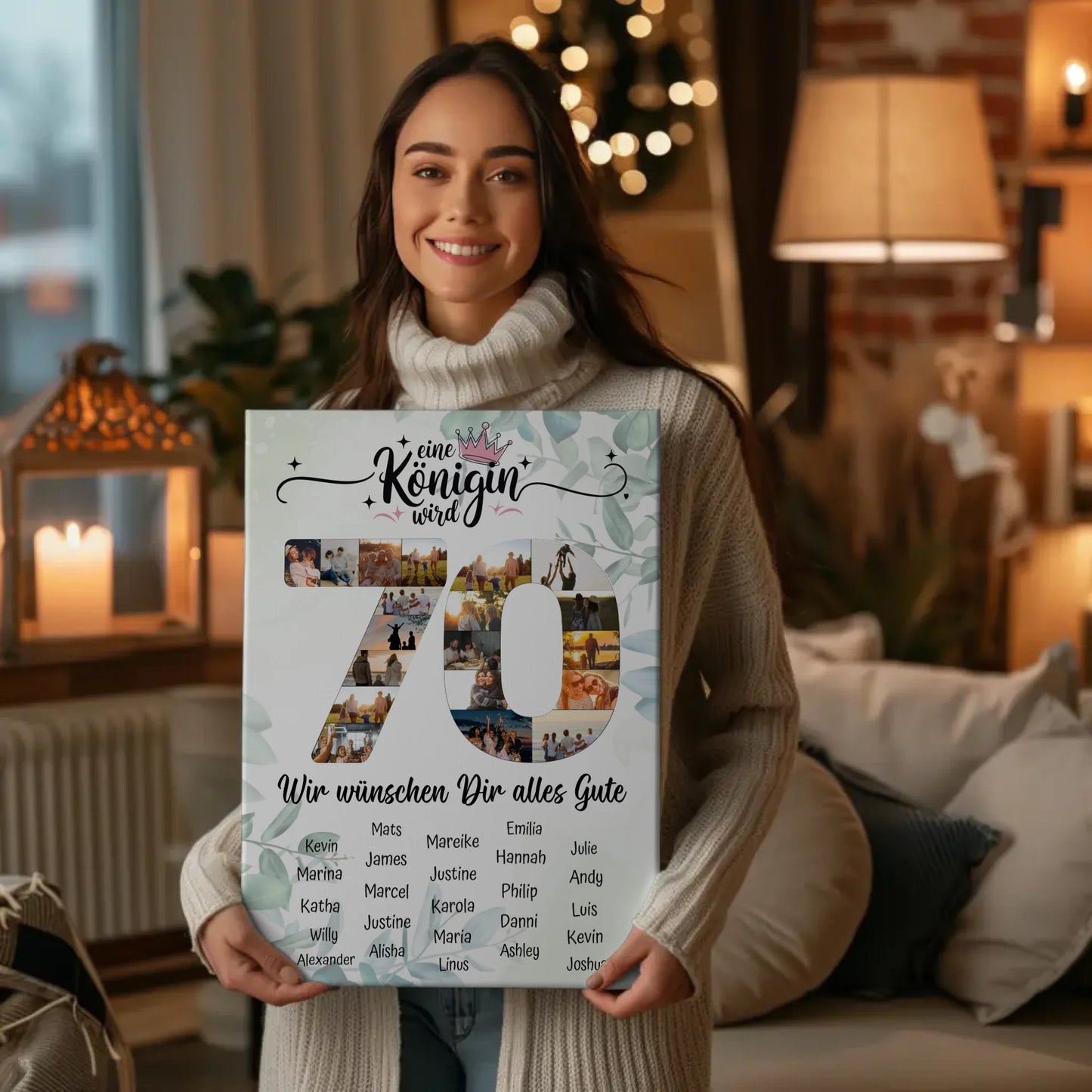 Personalisierte Fotoleinwand mit Unterschriften 70 Geburtstag Eine Königin wird