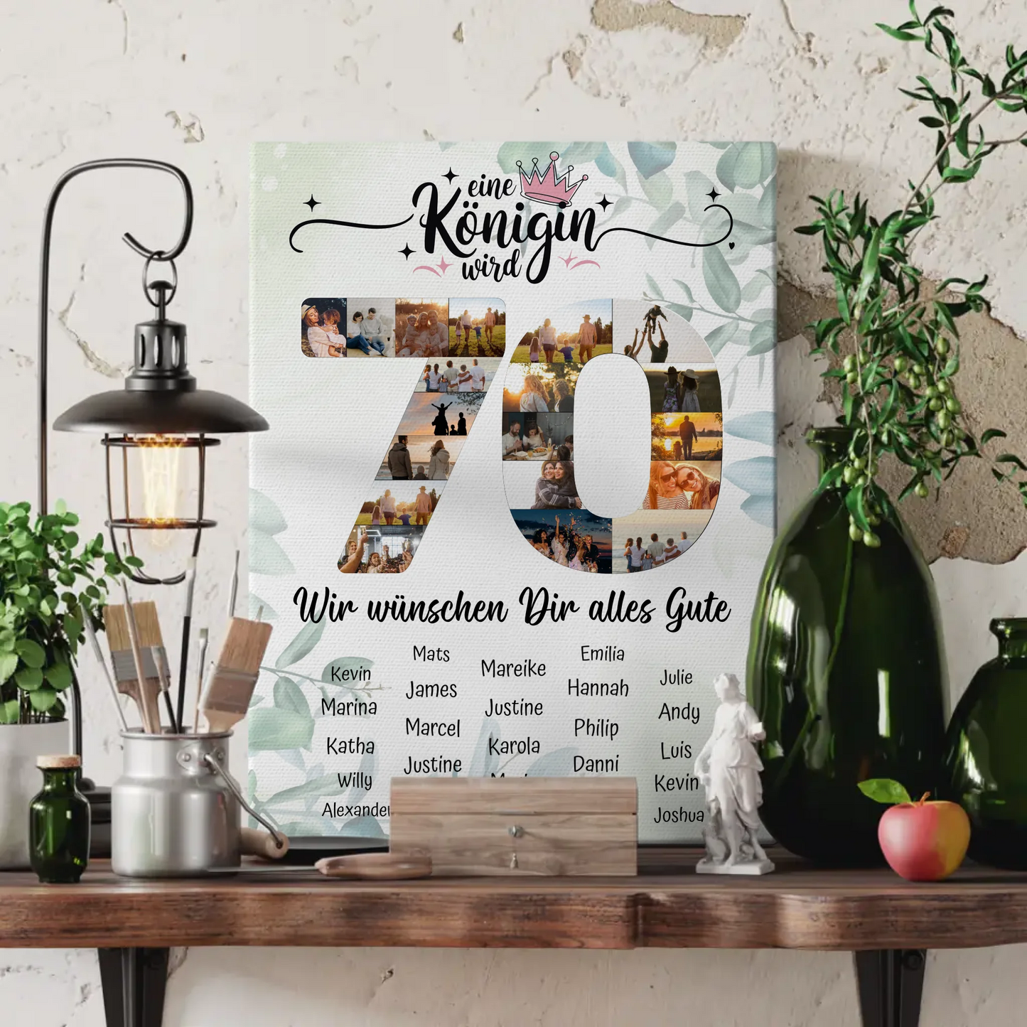 Personalisierte Fotoleinwand mit Unterschriften 70 Geburtstag Eine Königin wird