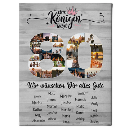 Personalisierte Fotoleinwand mit Wunschtext 80 Geburtstag Eine Königin wird