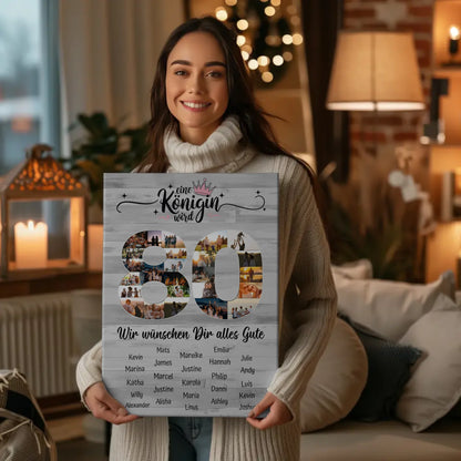 Personalisierte Fotoleinwand mit Wunschtext 80 Geburtstag Eine Königin wird