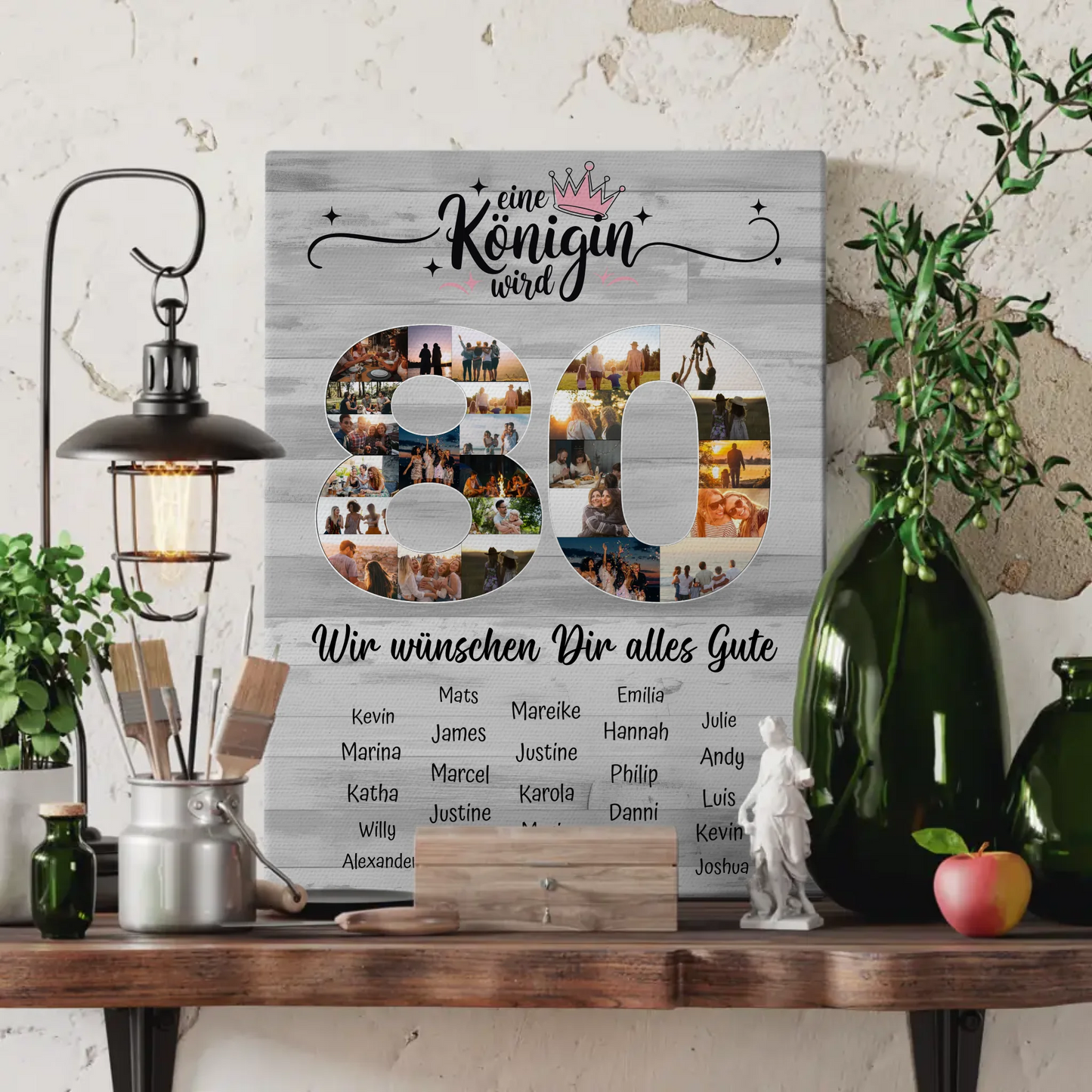 Personalisierte Fotoleinwand mit Wunschtext 80 Geburtstag Eine Königin wird