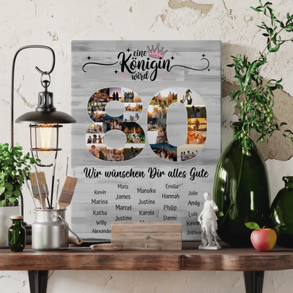 Personalisierte Fotoleinwand mit Wunschtext 80 Geburtstag Eine Königin wird