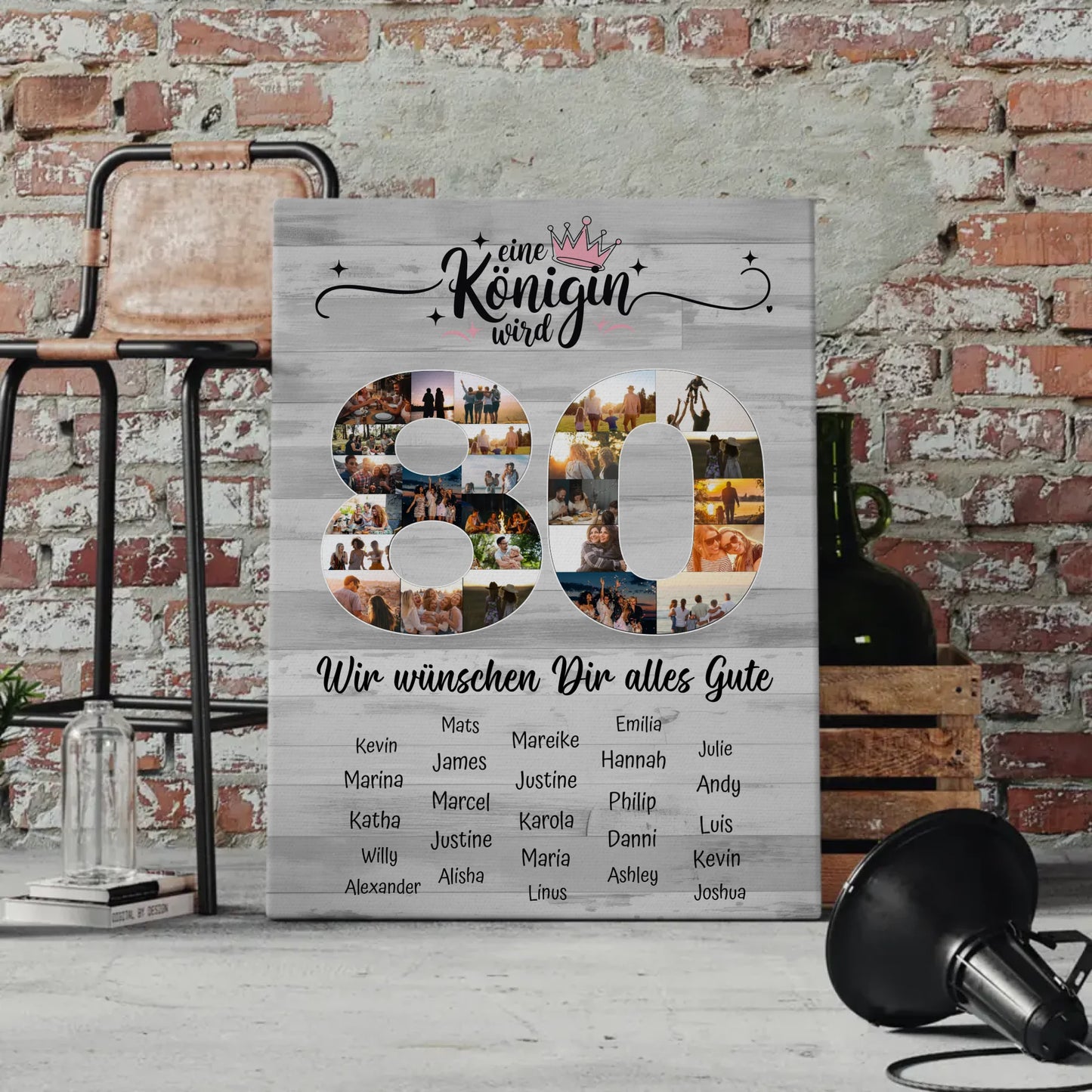 Personalisierte Fotoleinwand mit Wunschtext 80 Geburtstag Eine Königin wird