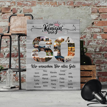 Personalisierte Fotoleinwand mit Wunschtext 80 Geburtstag Eine Königin wird