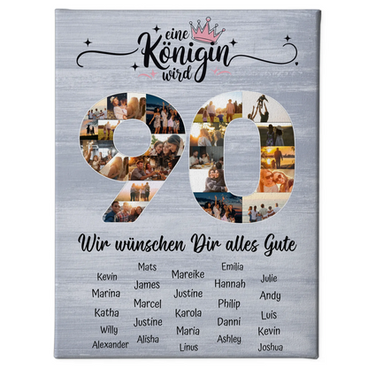 Personalisierte Fotoleinwand mit Unterschriften 90 Geburtstag Eine Königin wird