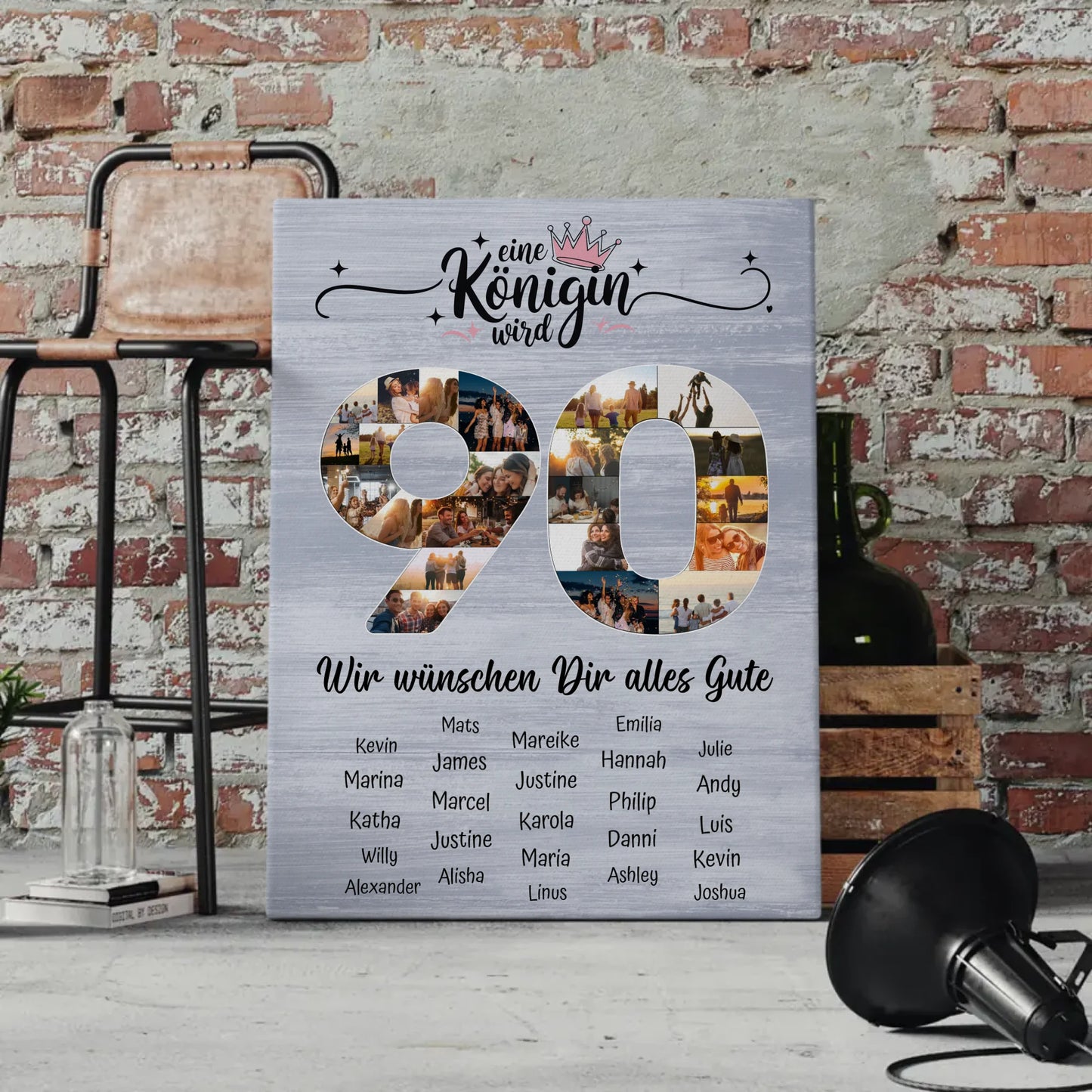 Personalisierte Fotoleinwand mit Unterschriften 90 Geburtstag Eine Königin wird
