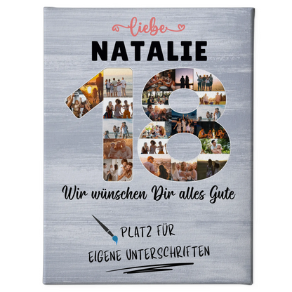 Personalisierte Fotoleinwand mit Unterschriften 18 Geburtstag Schwester Tochter Freundin