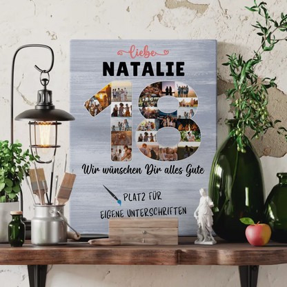 Personalisierte Fotoleinwand mit Unterschriften 18 Geburtstag Schwester Tochter Freundin