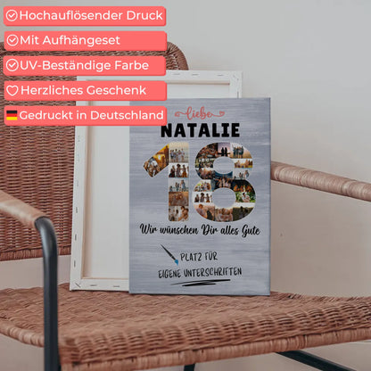 Personalisierte Fotoleinwand mit Unterschriften 18 Geburtstag Schwester Tochter Freundin