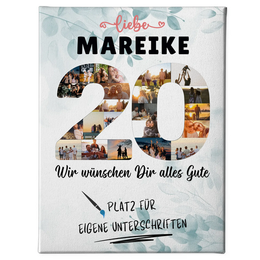 Personalisierte Fotoleinwand mit Wunschtext 20 Geburtstag Schwester Tochter Freundin
