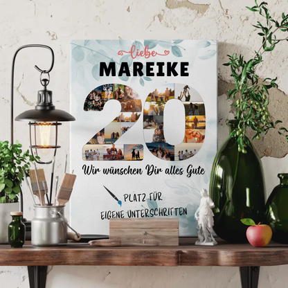 Personalisierte Fotoleinwand mit Wunschtext 20 Geburtstag Schwester Tochter Freundin