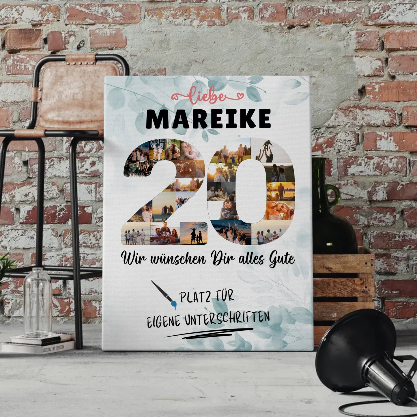 Personalisierte Fotoleinwand mit Wunschtext 20 Geburtstag Schwester Tochter Freundin