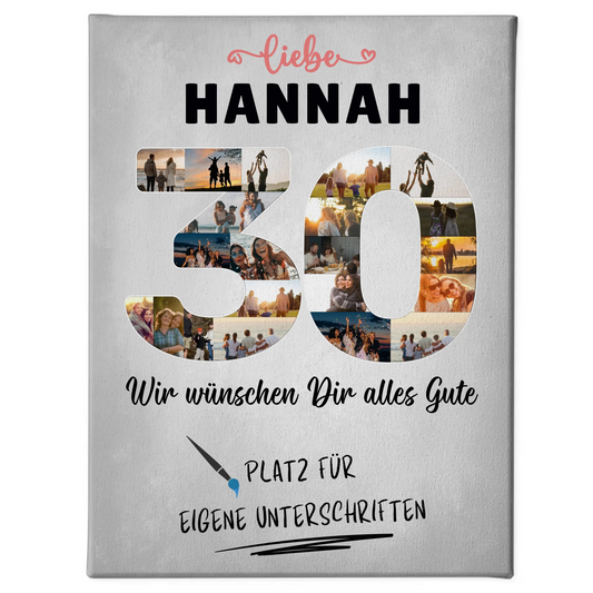 Personalisierte Fotoleinwand mit Unterschriften 30 Geburtstag für Schwester Tochter Freundin