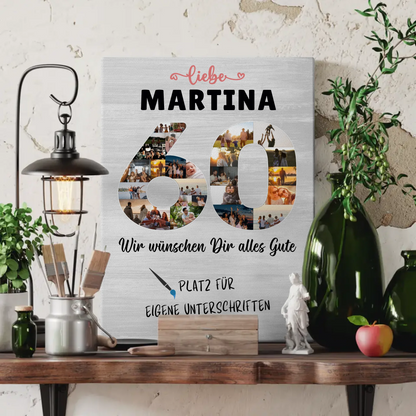 Personalisierte Fotoleinwand mit Wunschtext 60 Geburtstag für Oma oder Mama
