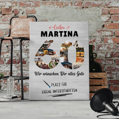 Personalisierte Fotoleinwand mit Wunschtext 60 Geburtstag für Oma oder Mama