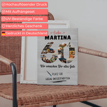 Personalisierte Fotoleinwand mit Wunschtext 60 Geburtstag für Oma oder Mama