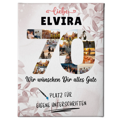 Personalisierte Fotoleinwand mit Unterschriften 70 Geburtstag für Mama oder Oma