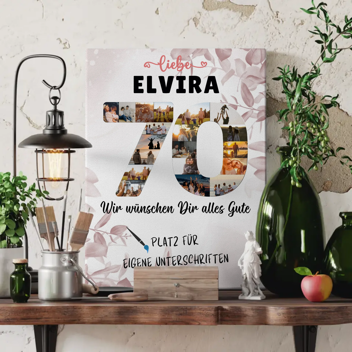 Personalisierte Fotoleinwand mit Unterschriften 70 Geburtstag für Mama oder Oma