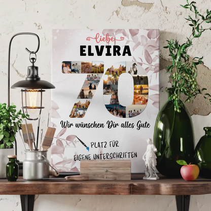 Personalisierte Fotoleinwand mit Unterschriften 70 Geburtstag für Mama oder Oma