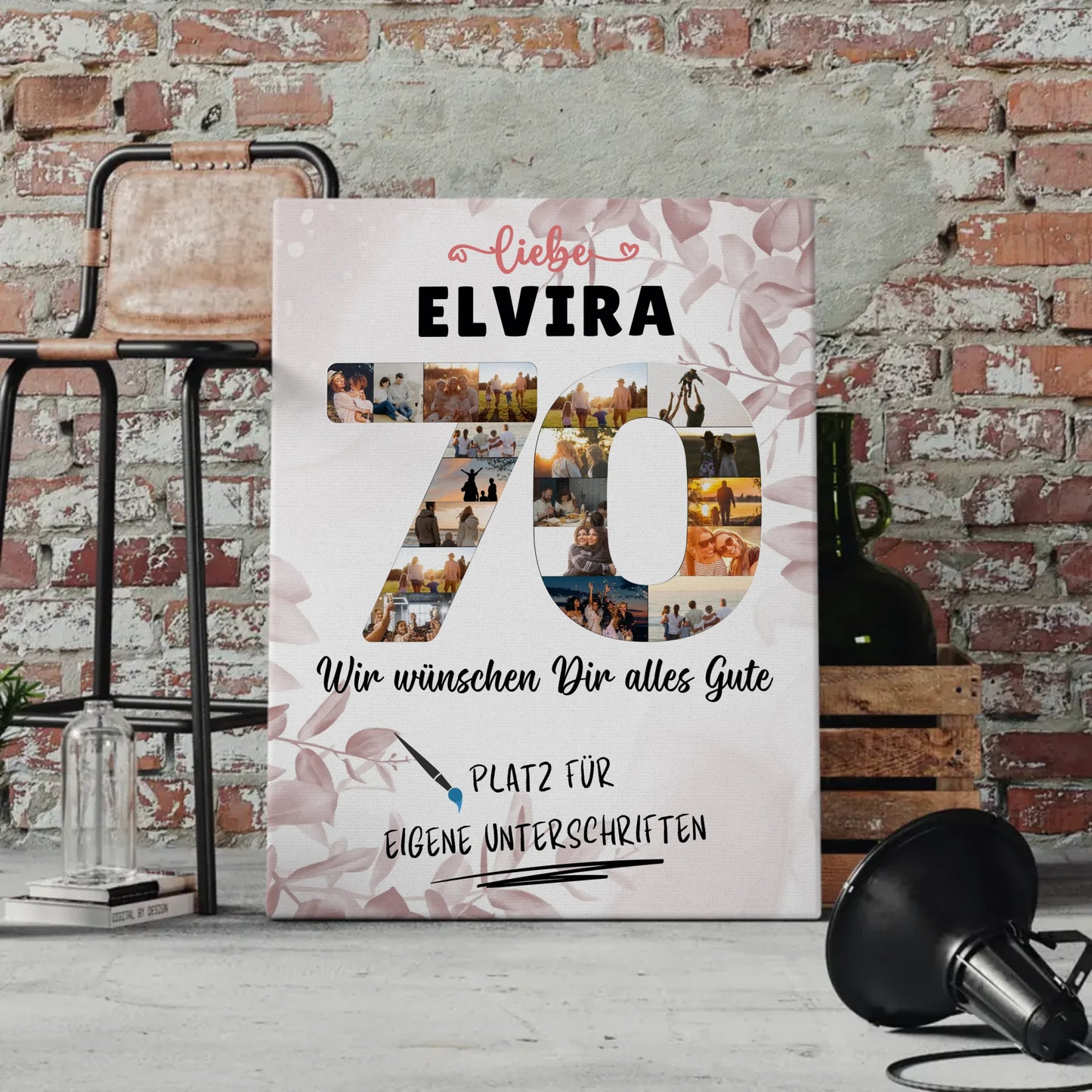Personalisierte Fotoleinwand mit Unterschriften 70 Geburtstag für Mama oder Oma