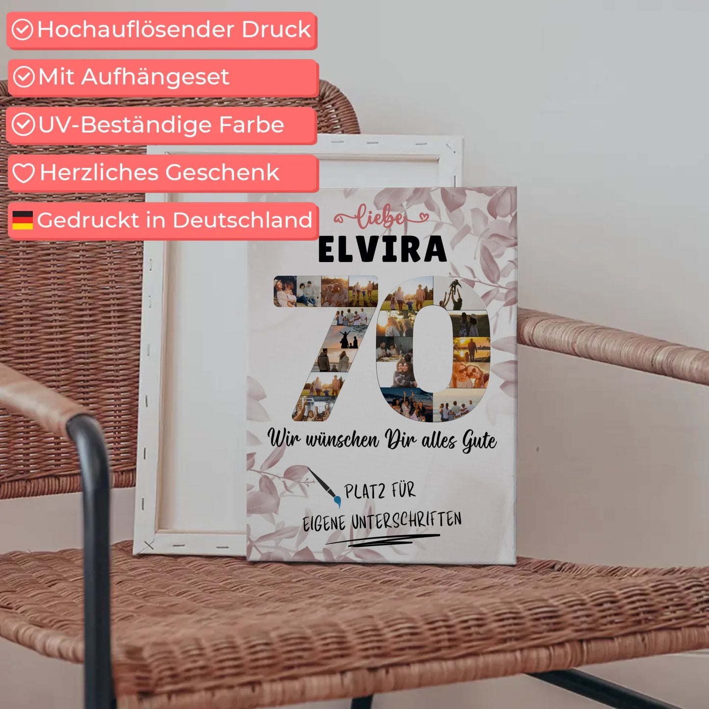 Personalisierte Fotoleinwand mit Unterschriften 70 Geburtstag für Mama oder Oma