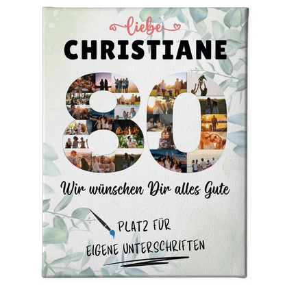 Personalisierte Fotoleinwand mit Wunschtext 80 Geburtstag für Oma Mama