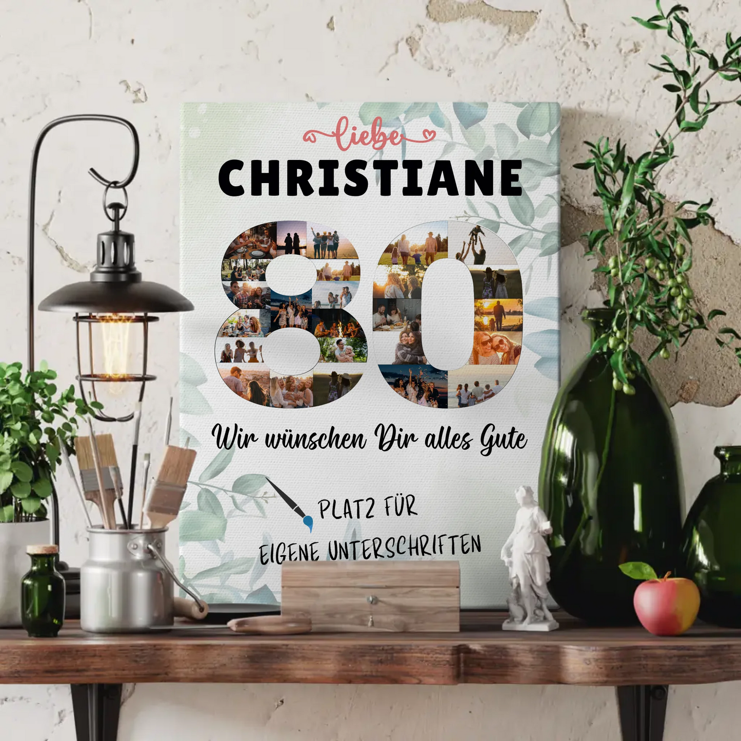 Personalisierte Fotoleinwand mit Wunschtext 80 Geburtstag für Oma Mama