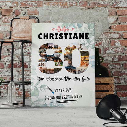 Personalisierte Fotoleinwand mit Wunschtext 80 Geburtstag für Oma Mama