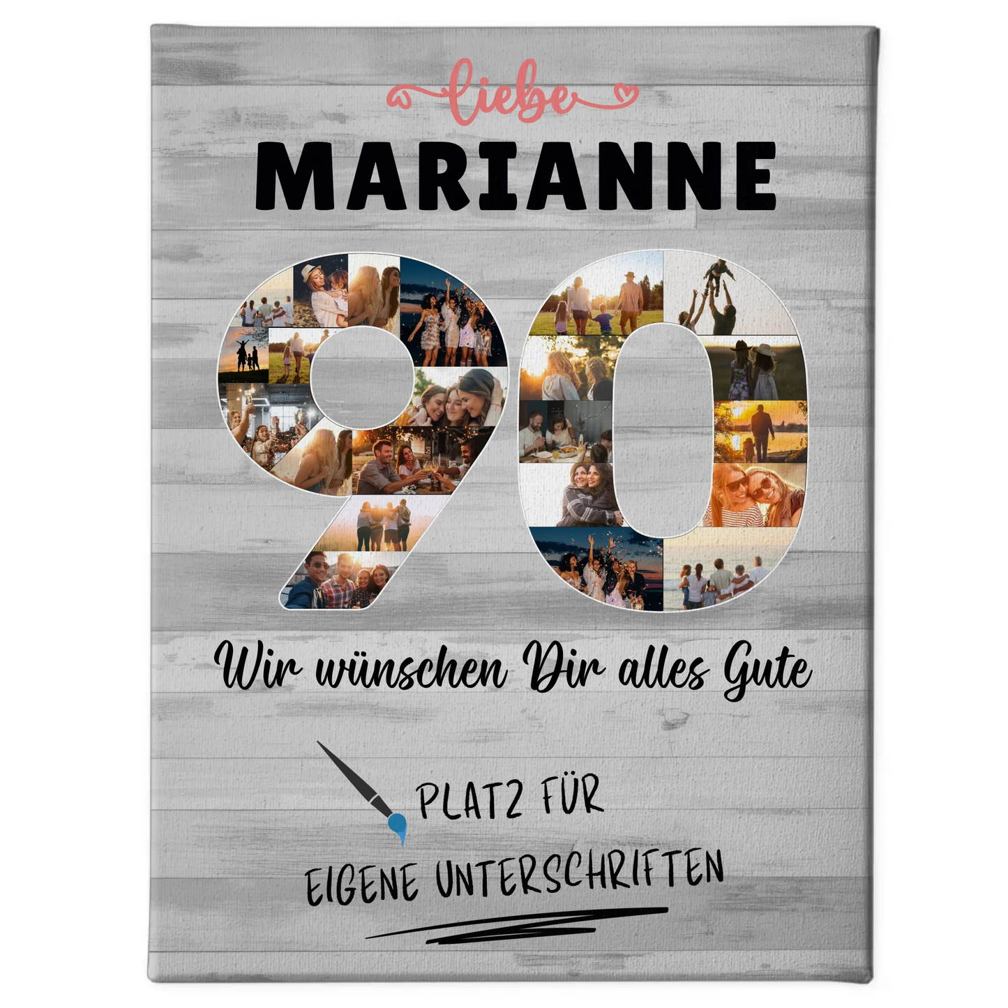 Personalisierte Fotoleinwand mit Unterschriften 90 Geburtstag für Oma Mama