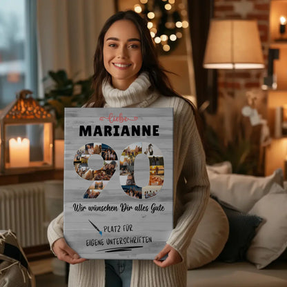 Personalisierte Fotoleinwand mit Unterschriften 90 Geburtstag für Oma Mama
