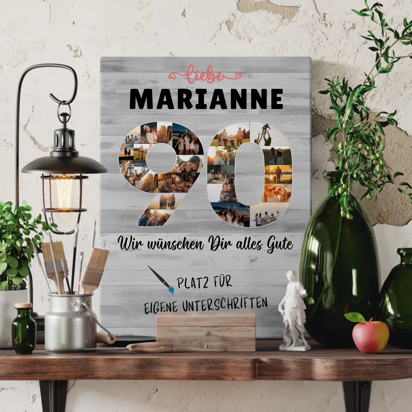 Personalisierte Fotoleinwand mit Unterschriften 90 Geburtstag für Oma Mama