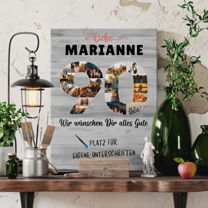 Personalisierte Fotoleinwand mit Unterschriften 90 Geburtstag für Oma Mama