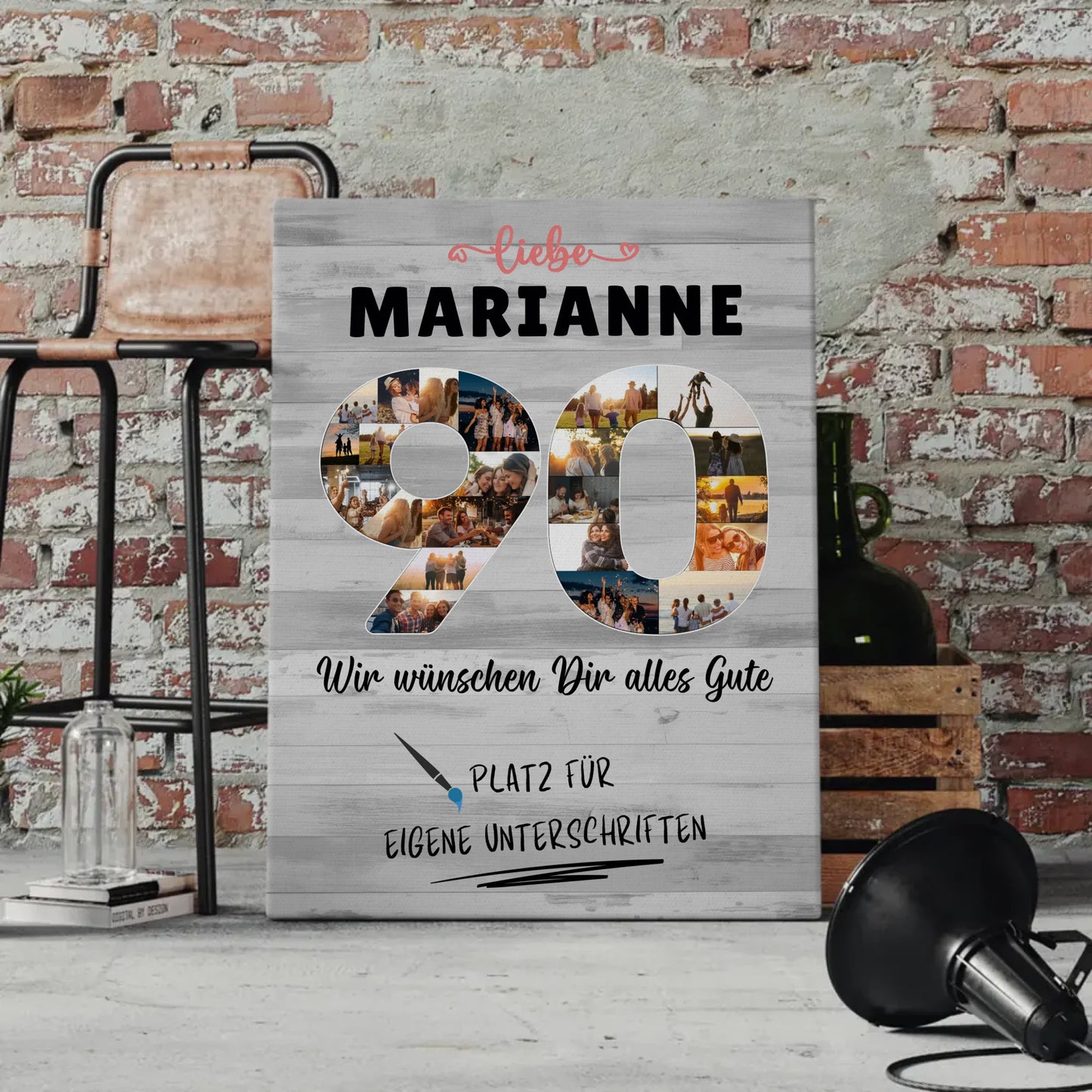 Personalisierte Fotoleinwand mit Unterschriften 90 Geburtstag für Oma Mama