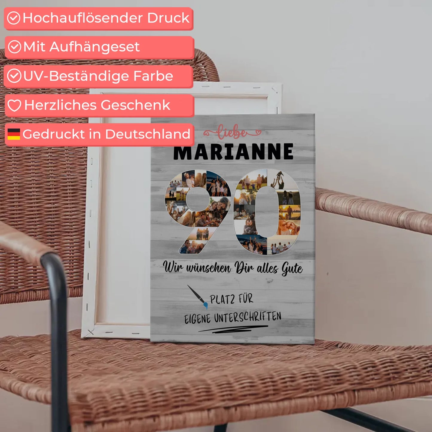 Personalisierte Fotoleinwand mit Unterschriften 90 Geburtstag für Oma Mama