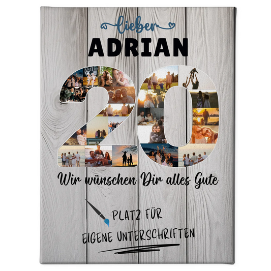 Personalisierte Fotoleinwand mit Unterschriften 20 Geburtstag Sohn Bruder