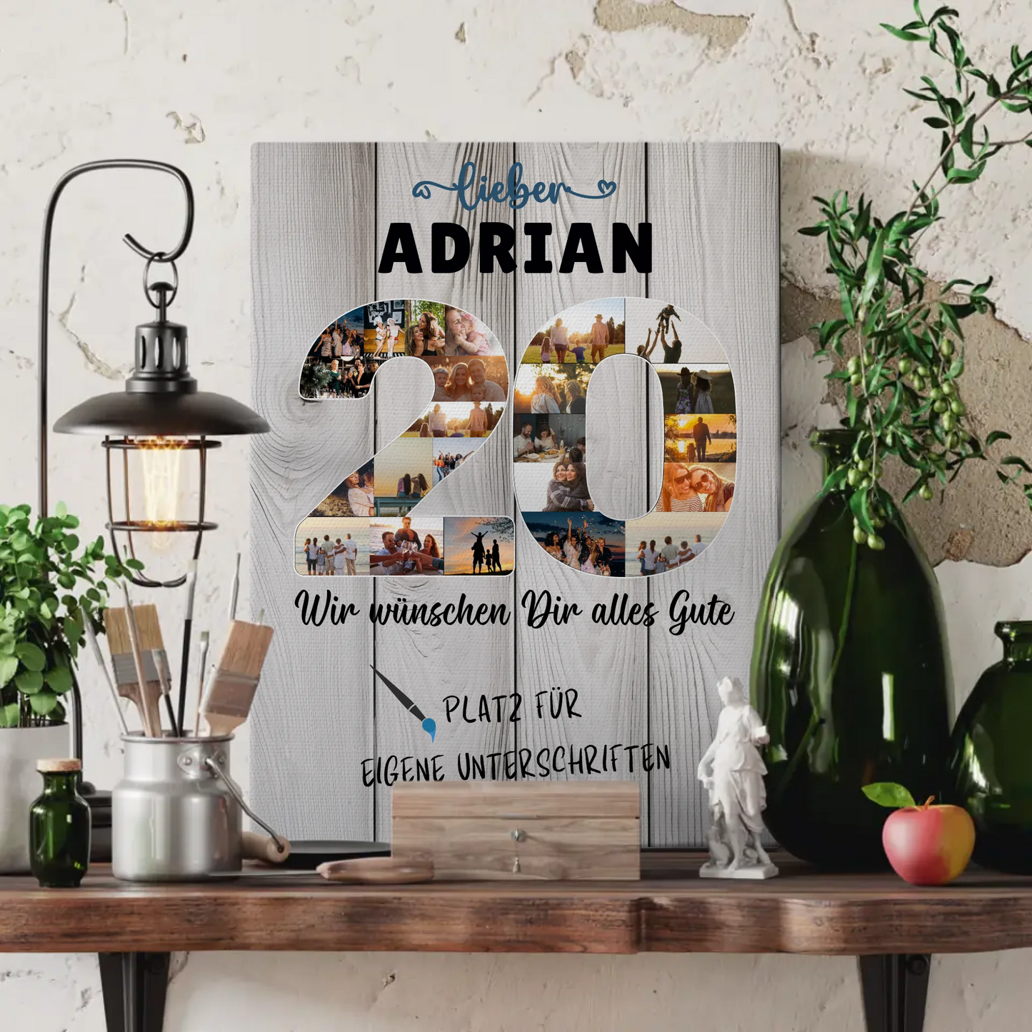 Personalisierte Fotoleinwand mit Unterschriften 20 Geburtstag Sohn Bruder