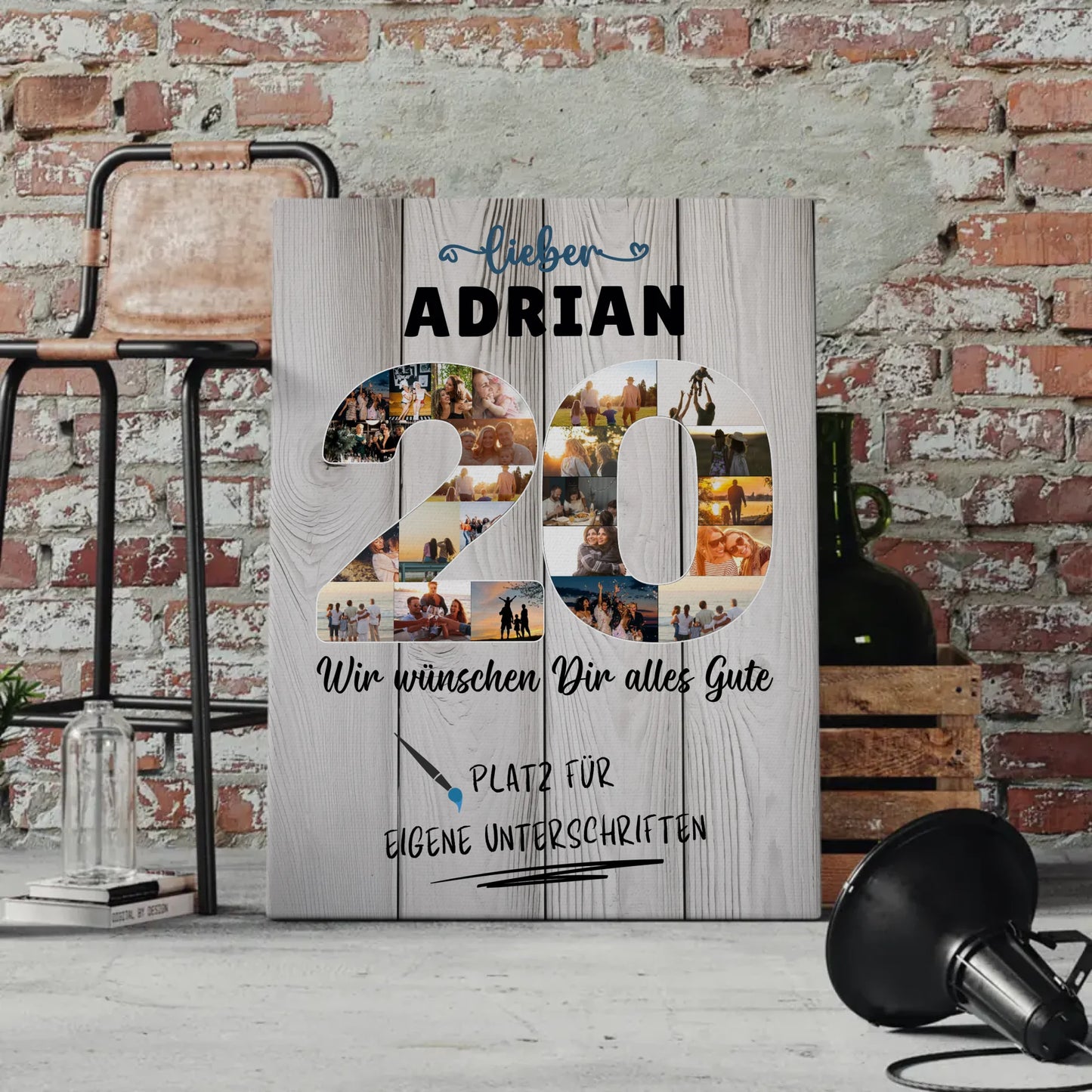 Personalisierte Fotoleinwand mit Unterschriften 20 Geburtstag Sohn Bruder