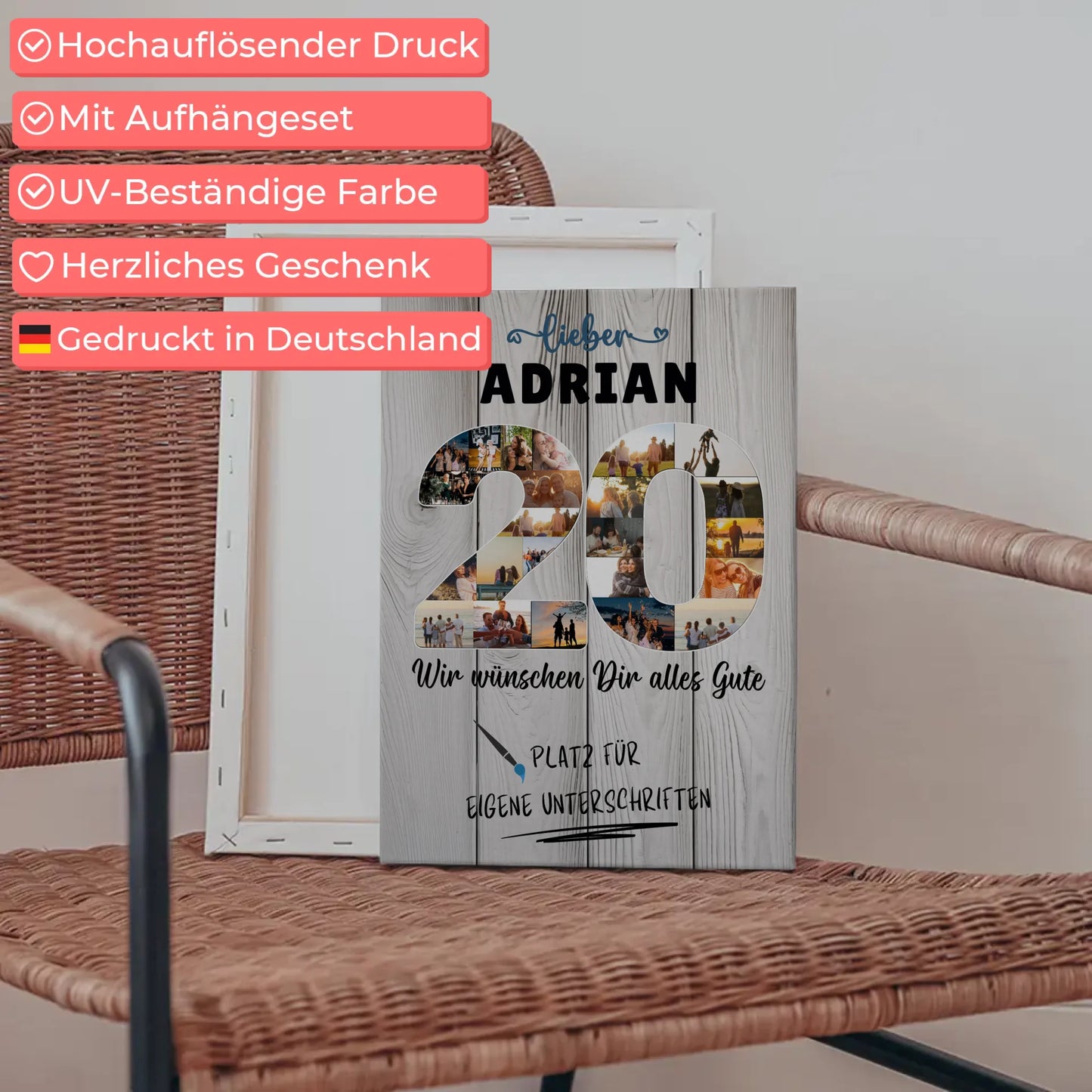Personalisierte Fotoleinwand mit Unterschriften 20 Geburtstag Sohn Bruder