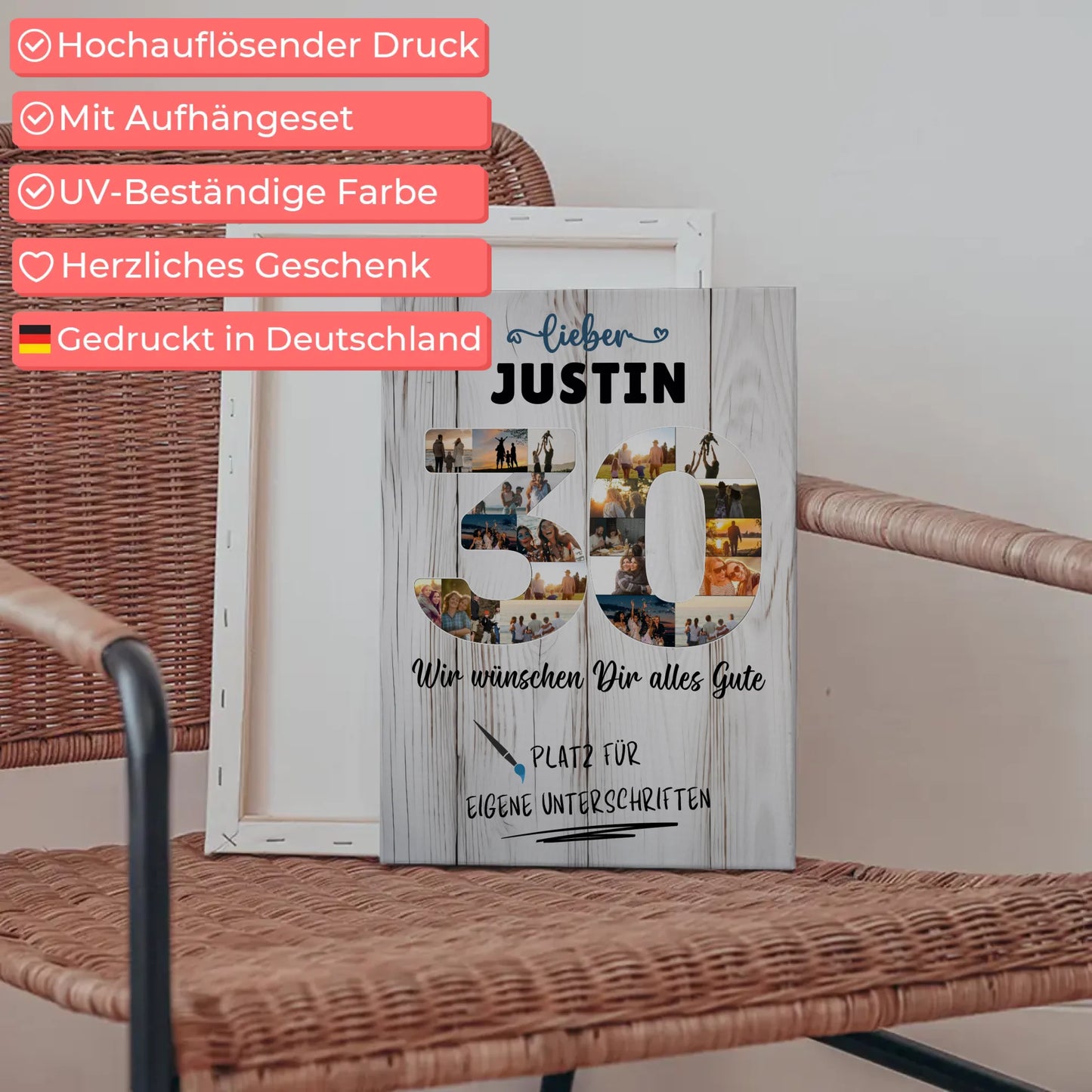 Personalisierte Fotoleinwand 30 Geburtstag mit Wunschtext Papa Bruder