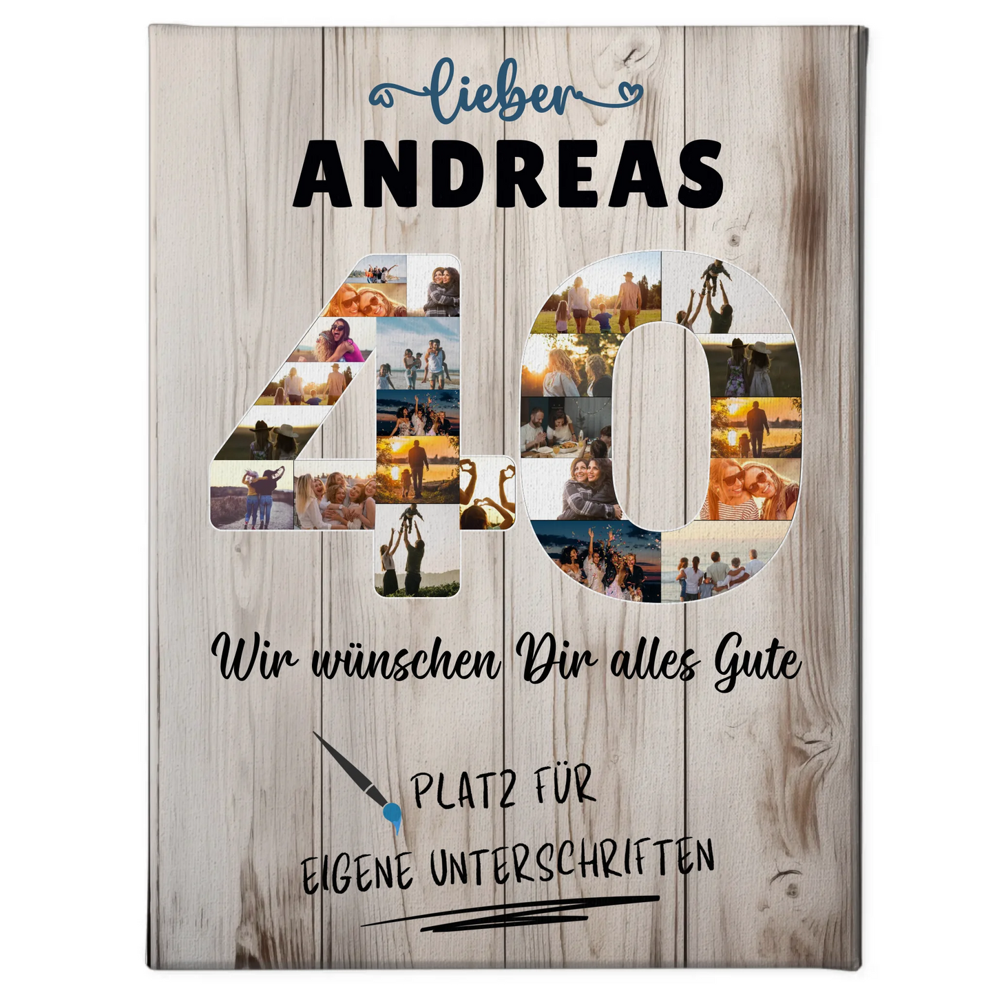 Personalisierte Fotoleinwand mit Unterschriften für Papa Bruder 40 Geburtstag