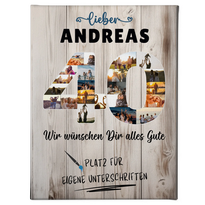 Personalisierte Fotoleinwand mit Unterschriften für Papa Bruder 40 Geburtstag