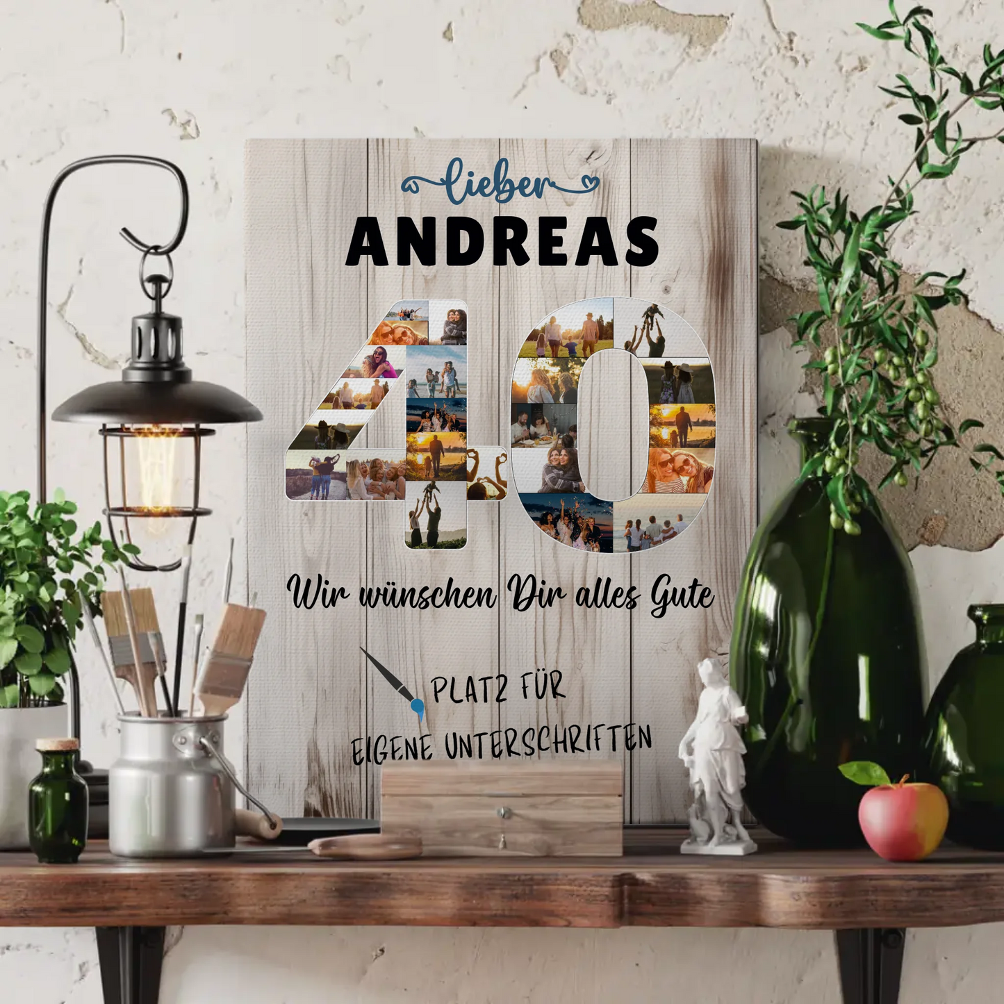 Personalisierte Fotoleinwand mit Unterschriften für Papa Bruder 40 Geburtstag