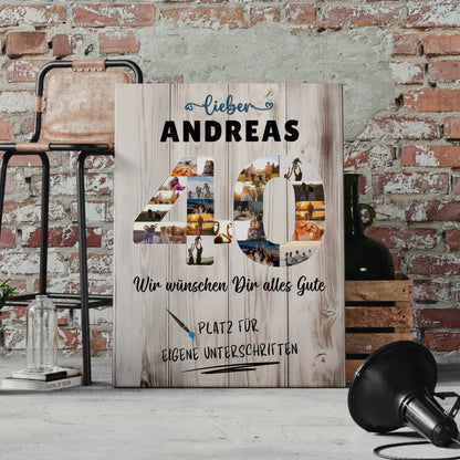 Personalisierte Fotoleinwand mit Unterschriften für Papa Bruder 40 Geburtstag