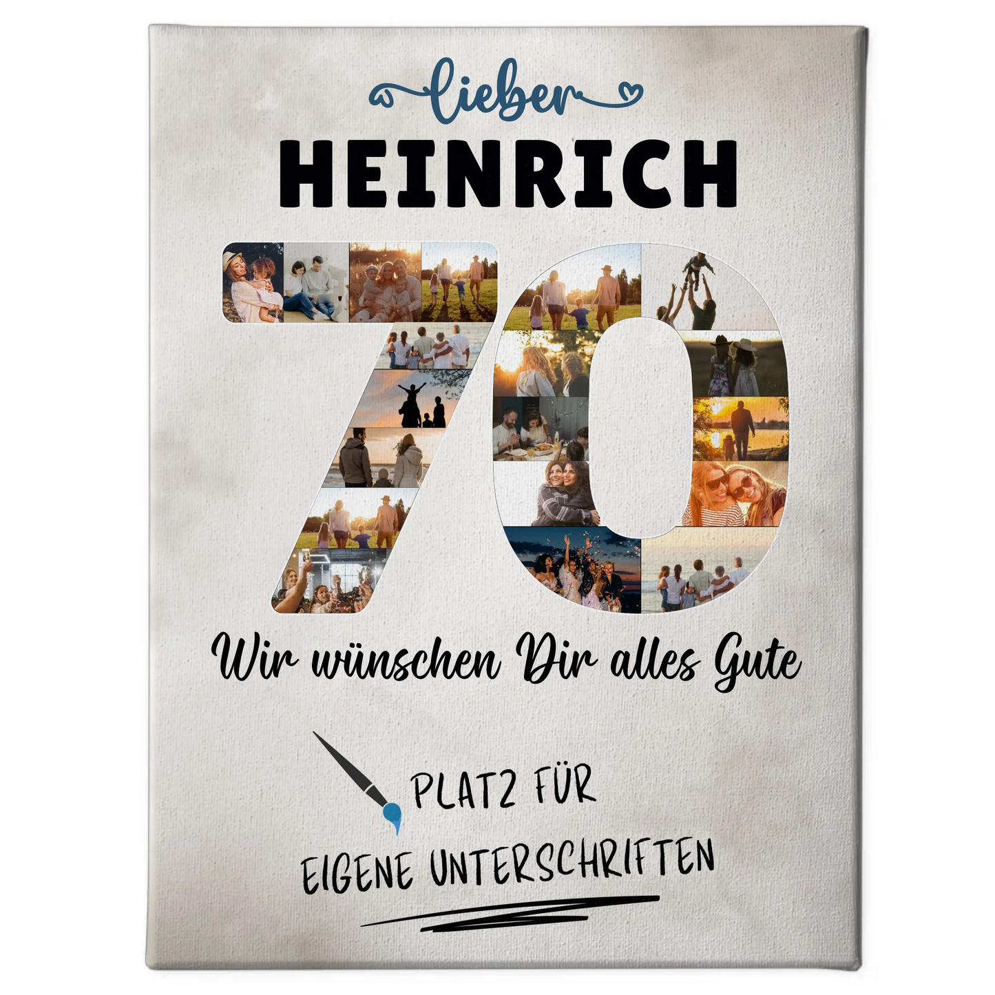 Personalisierte Fotoleinwand mit Wunschtext 70 Geburtstag für Opa oder Papa