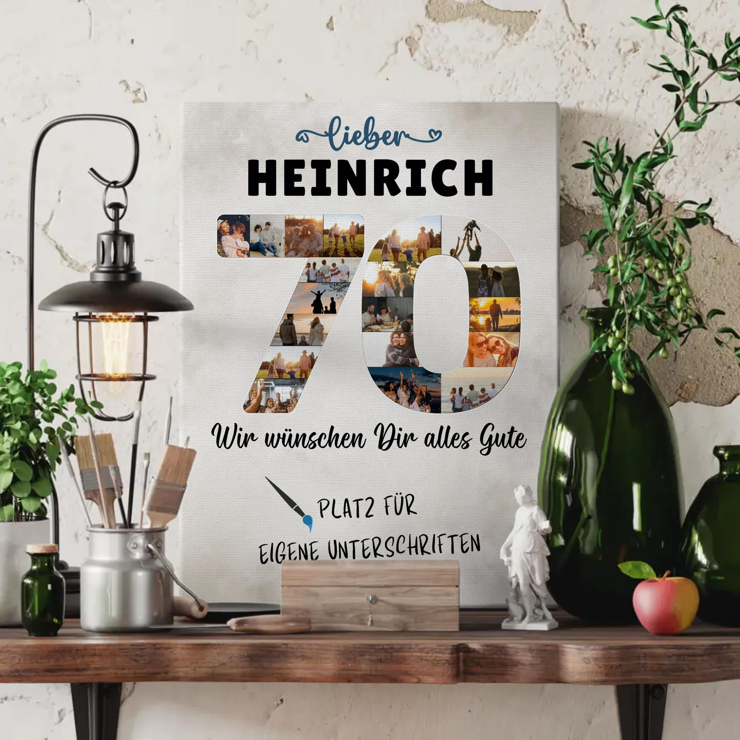 Personalisierte Fotoleinwand mit Wunschtext 70 Geburtstag für Opa oder Papa