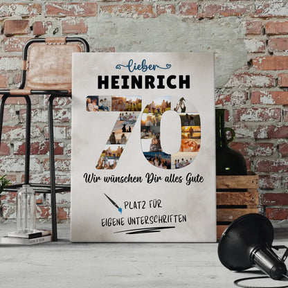 Personalisierte Fotoleinwand mit Wunschtext 70 Geburtstag für Opa oder Papa